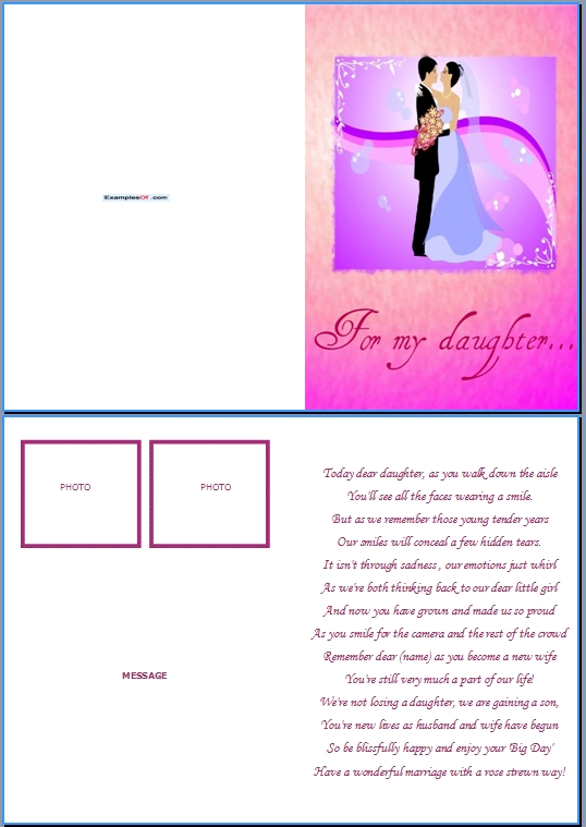 Example Wedding Card:For My daughter